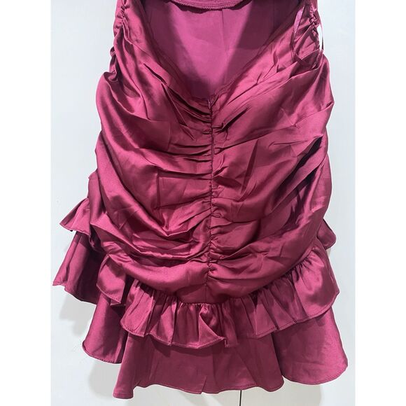Selfie Leslie Mini Dress Sz XL Plum Strapless Tied Back Layer Frill Hem Ruched - Picture 12 of 16